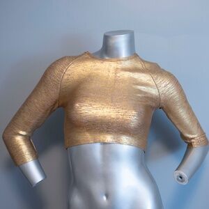 Consigned* Gold Textured Spandex Crop Top, Sz Sm